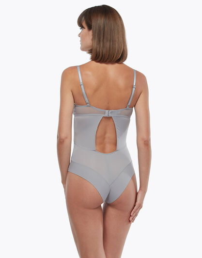 Body grigio in microfibra, tulle plumetis e pizzo, , LOVABLE