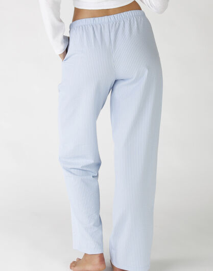Pantaloni lunghi in operato maglia cotone e sorona, colore lightblue e white, , LOVABLE