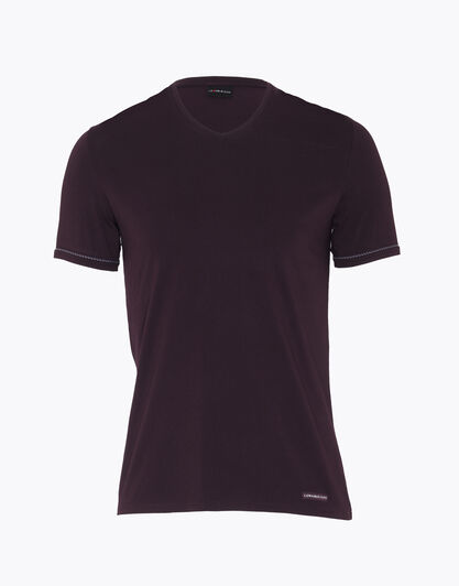 Maglia manica corta bordeaux in cotone supima, scollo a V , , LOVABLE