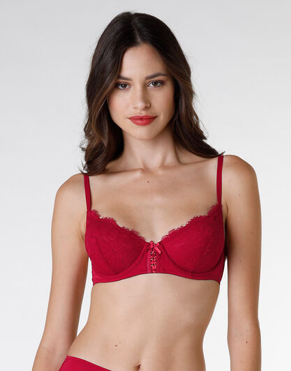 Reggiseno con ferretto Glamour Lace in pizzo elastico e tulle, rosso, , LOVABLE