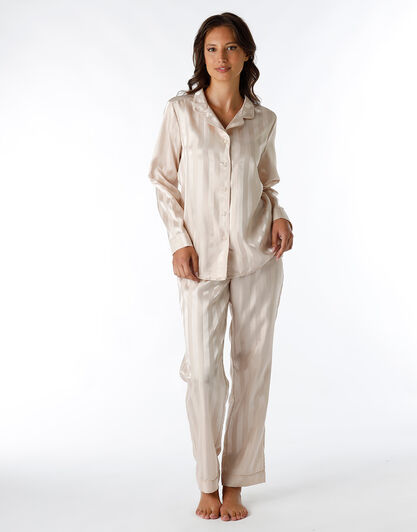 Pigiama lungo aperto in Satin, mandorla, , LOVABLE