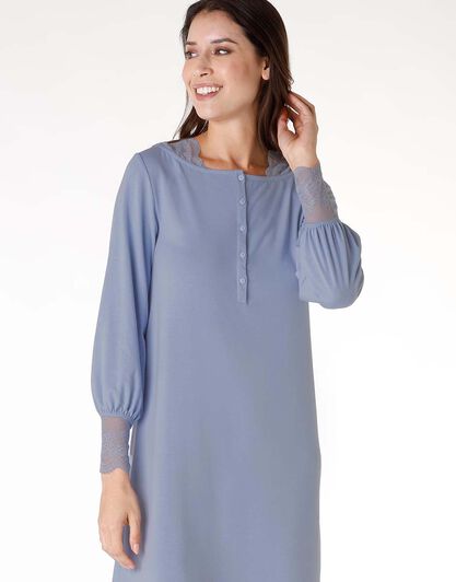 Camicia da notte in tessuto caldo, blu polvere, , LOVABLE