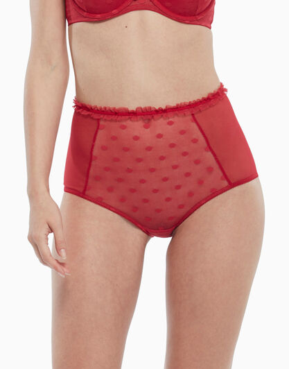 Slip Vita Alta in tulle jacquard, rosso, , LOVABLE
