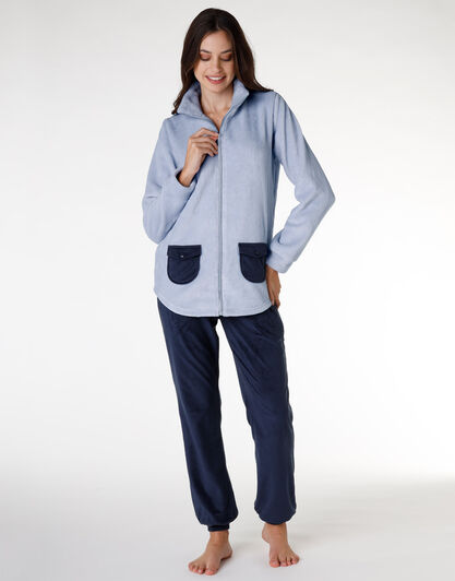 Homewear donna lungo in pelliccetta, azzurro, , LOVABLE