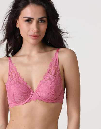Reggiseno imbottito con ferretto Natural Lace in pizzo elastico, rosa naturale, , LOVABLE