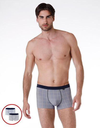 Boxer Bipack uomo in cotone modal, grigio e blu e a righe, , LOVABLE