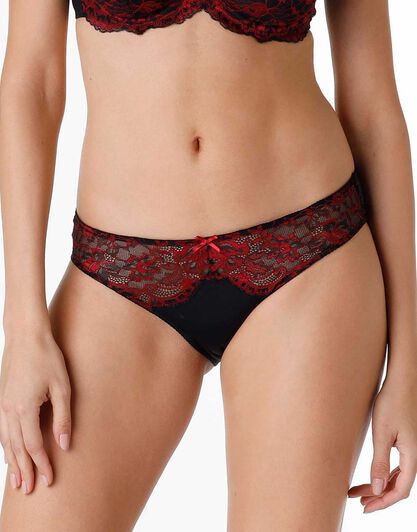 Slip Sophisticated Lace in microfibra e pizzo, nero e rosso, , LOVABLE
