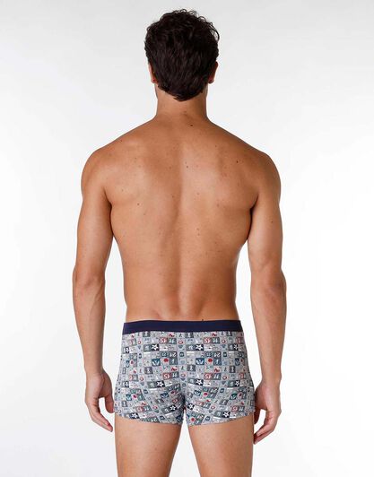 Boxer uomo in cotone elasticizzato, grigio melange con stampa, , LOVABLE
