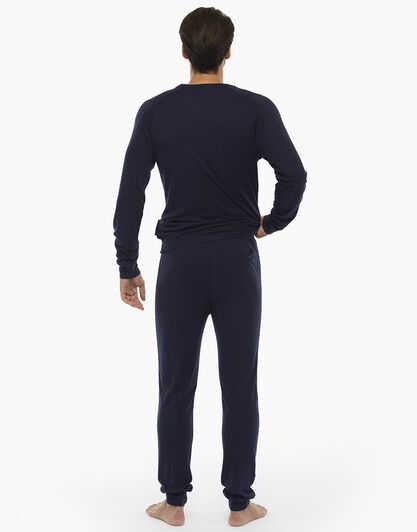 Pigiama manica e gamba lunga blu notte in interlock , , LOVABLE