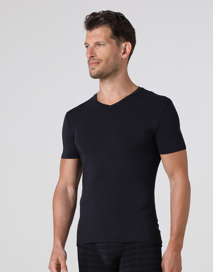 T-shirt uomo con scollo a v in micromodal, nera, , LOVABLE