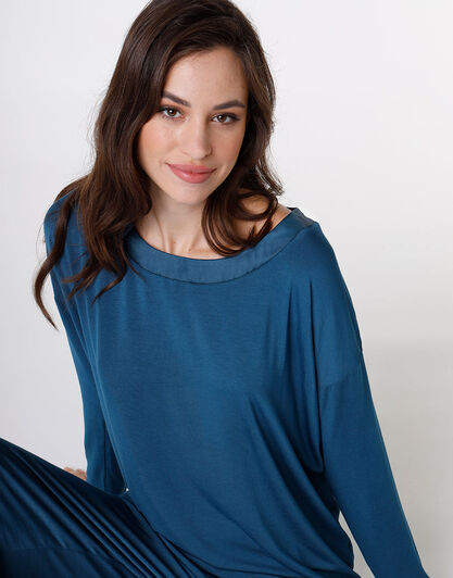 Pigiama lungo in jersey di modal, blu petrolio, , LOVABLE