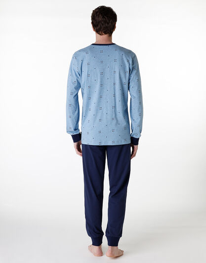 Pigiama lungo serafino in jersey, azzurro melange, , LOVABLE