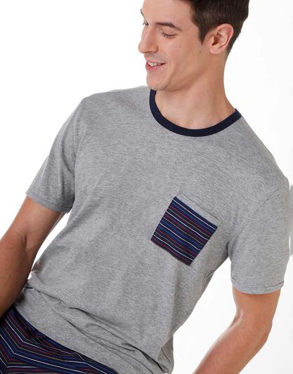 Pigiama corto uomo in jersey di cotone, grigio melange, , LOVABLE