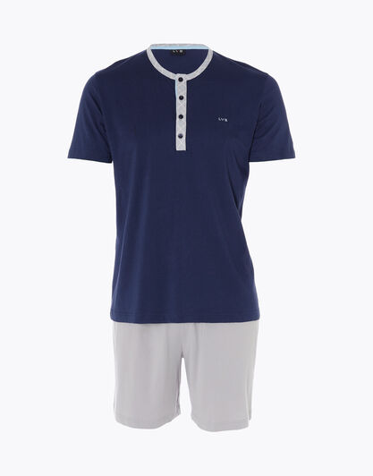Pigiama corto uomo in jersey di 100% cotone, blu navy, , LOVABLE
