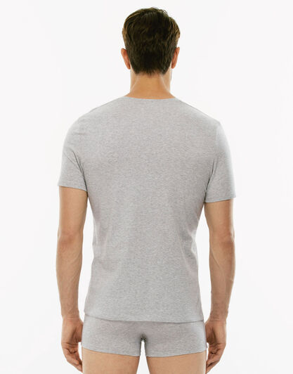 T-Shirt Cotton Stretch grigio melange in cotone elasticizzato con scollo a V profondo-LOVABLE