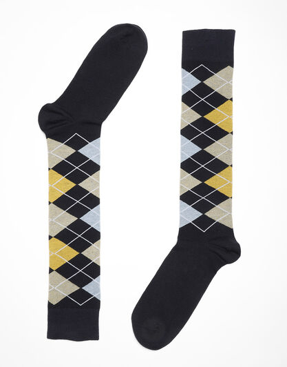 Calze lunghe uomo blu navy, con stampa rombi, , LOVABLE