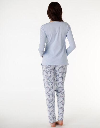 Pigiama donna lungo jersey 100% cotone, azzurro polvere, , LOVABLE