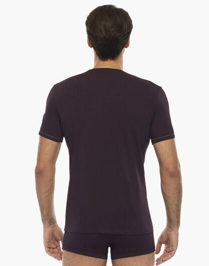 Maglia manica corta bordeaux in cotone supima, scollo a V , , LOVABLE