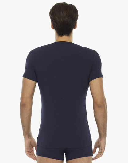 T-shirt manica corta blu notte in cotone elasticizzato con lunetta stampata, , LOVABLE