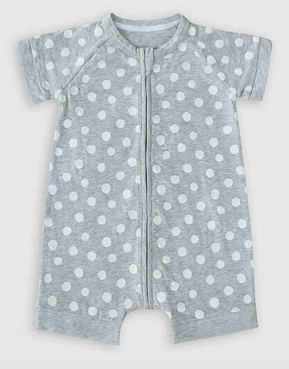 Pagliaccetto con zip in cotone elasticizzato, colore grigio con pois bianchi, , LOVABLE