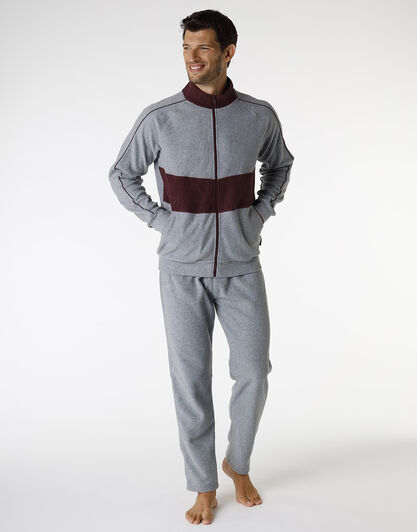 Homewear aperto in pile, grigio melange scuro e bordeaux, , LOVABLE