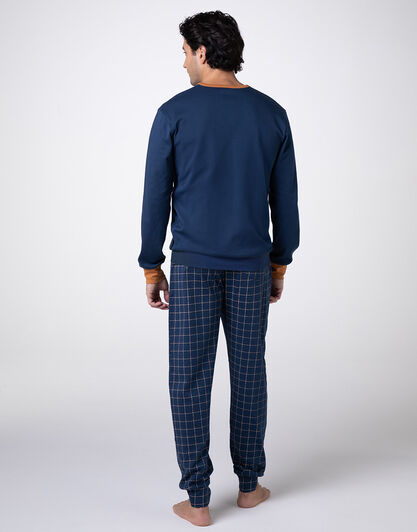 Pigiama Lungo Girocollo Interlock, blu navy, , LOVABLE