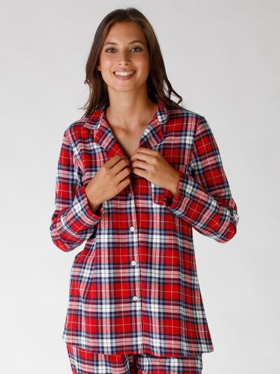 Casacca del pigiama aperta tartan, 100% cotone, , LOVABLE