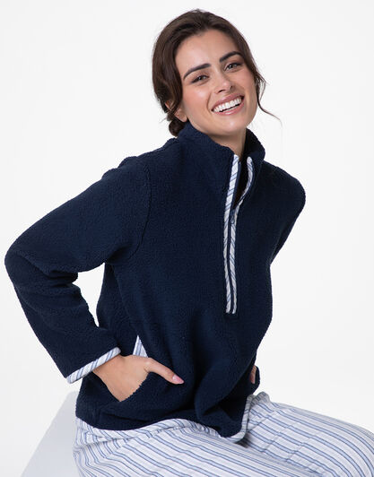 Homewear Chiuso con mezza Zip in Flanella e Pelliccetta, blu notte, , LOVABLE