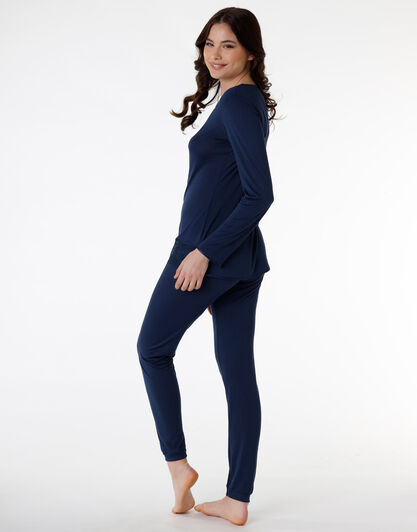 Pigiama donna lungo in jersey di modal, blu, , LOVABLE