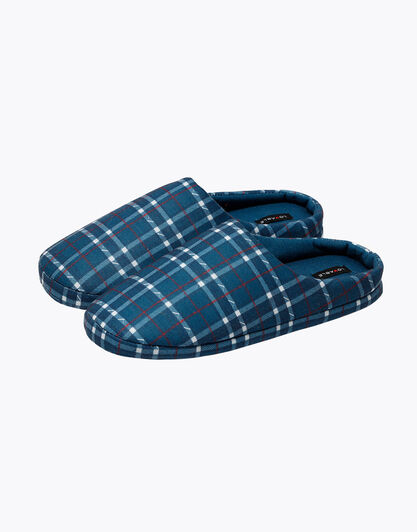 Ciabatta uomo da casa, stampa check blu petrolio, , LOVABLE