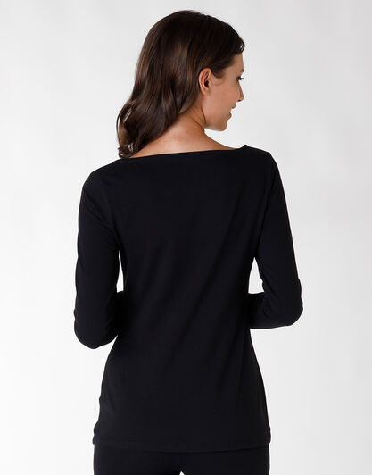 Nur Die – Maglia con scollo a barchetta in cotone Relax&Go, nera, , LOVABLE