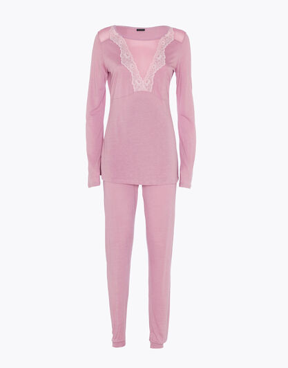 Pigiama lungo donna in jersey 100% cotone, malva, , LOVABLE