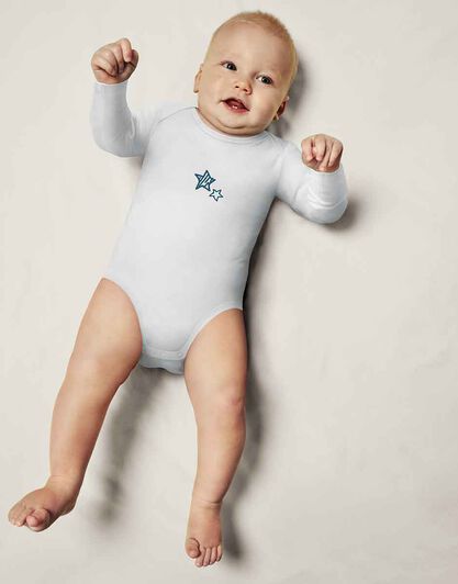 Body neonato a manica lunga in cotone biologico pacco da 3, fantasia con stelle, bianco e azzurro, , LOVABLE