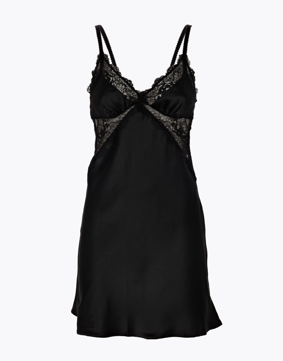 Sottoveste in raso e pizzo elasticizzato nero