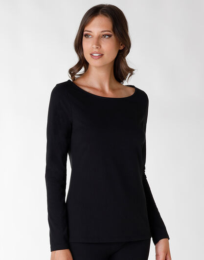 Nur Die – Maglia con scollo a barchetta in cotone Relax&Go, nera, , LOVABLE