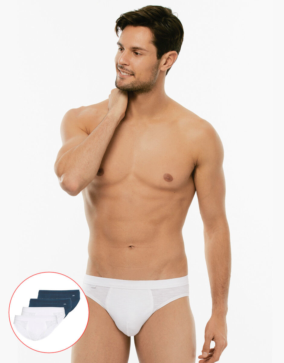 Slip uomo Slub Cotton confezione x4 colori bianco e blu