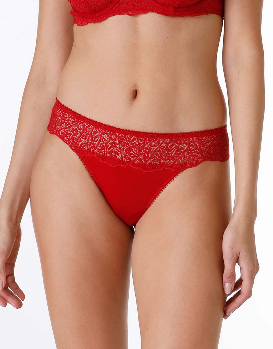 Brasiliano Exquisite Lace in pizzo e microfibra, rosso