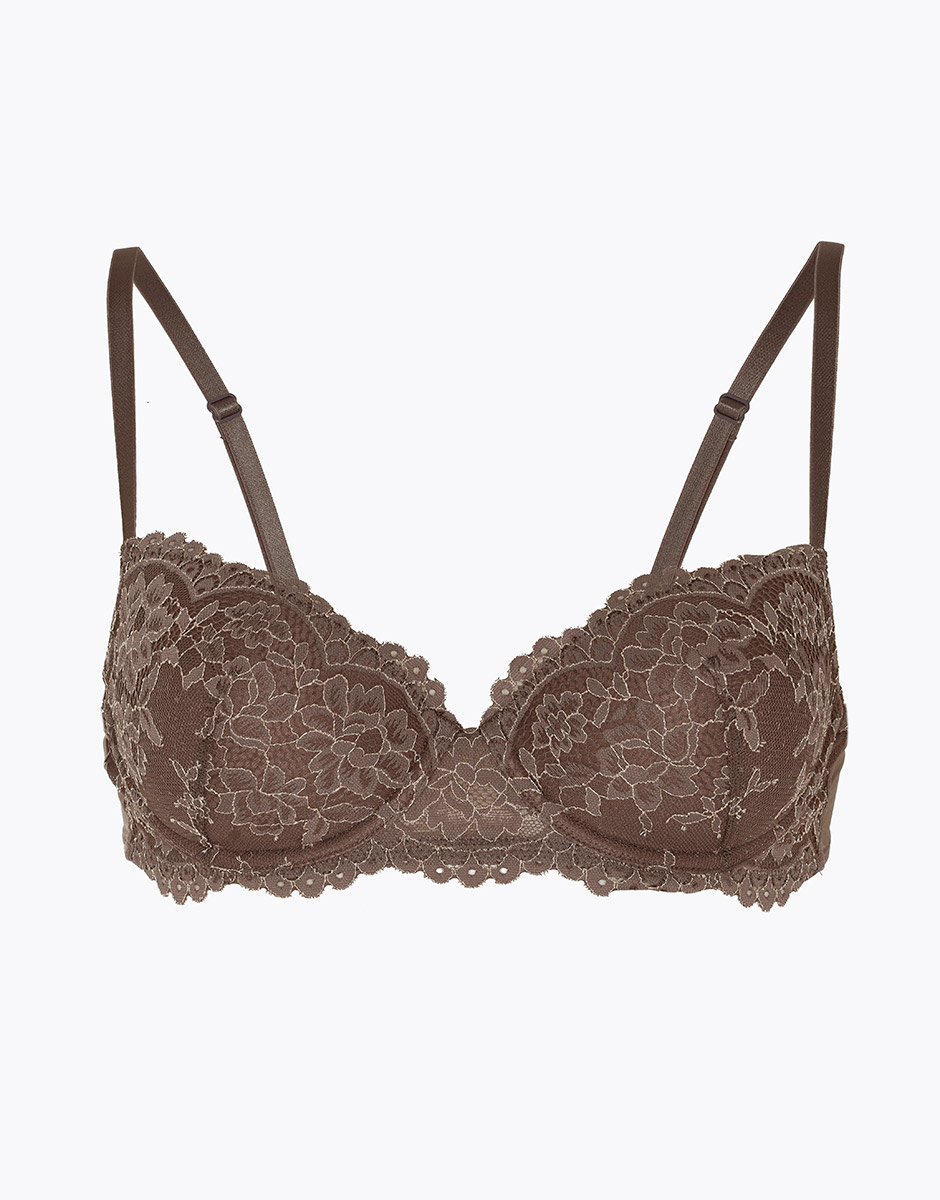 Reggiseno senza ferretto in pizzo e microfibra Stylish Lace, marrone visone